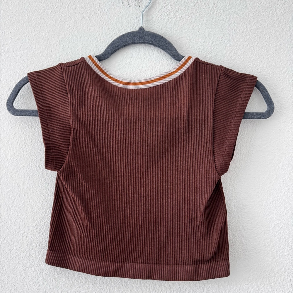 Brown Ribbed Crop Top - Picture 2 of 3
